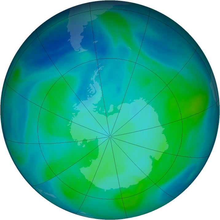 Antarctic ozone map for 03 February 2008